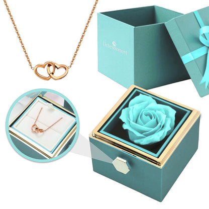 Eternal Rose Box - With Double Heart Engraved Necklace