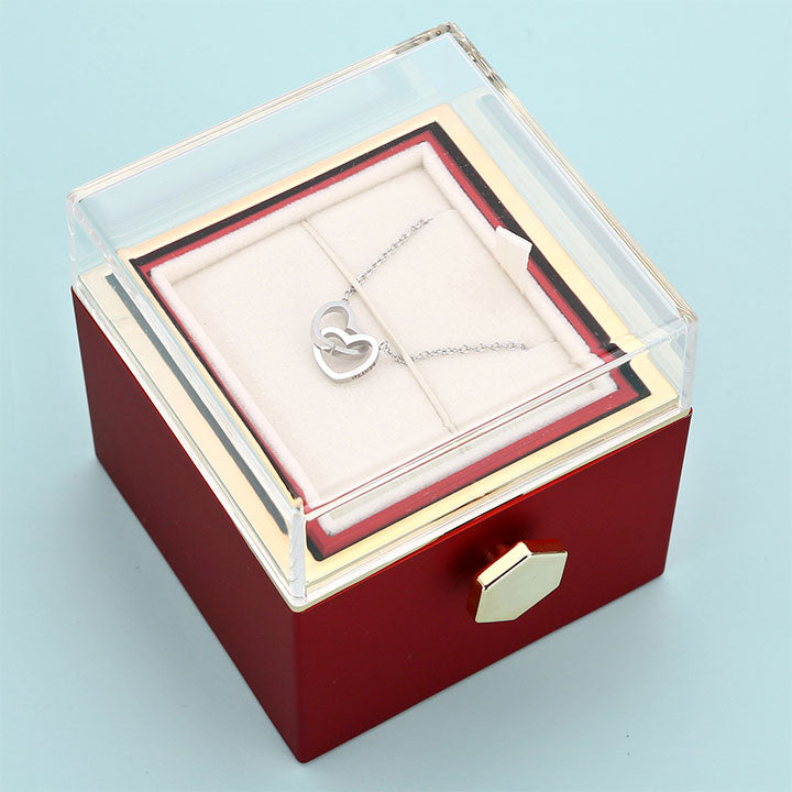 Eternal Rose Box - With Double Heart Engraved Necklace