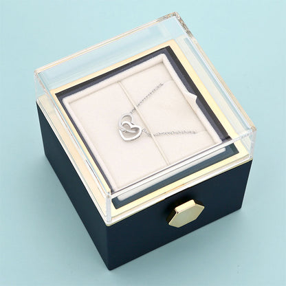 Eternal Rose Box - With Double Heart Engraved Necklace