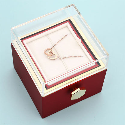 Eternal Rose Box - With Double Heart Engraved Necklace