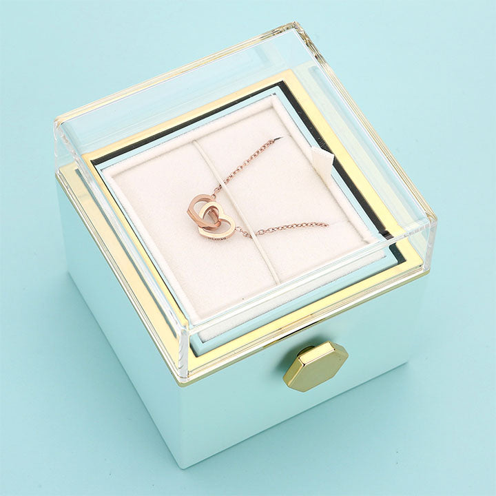 Eternal Rose Box - With Double Heart Engraved Necklace