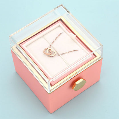 Eternal Rose Box - With Double Heart Engraved Necklace