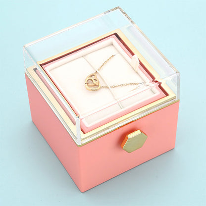 Eternal Rose Box - With Double Heart Engraved Necklace