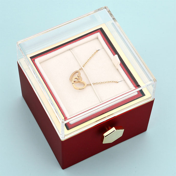 Eternal Rose Box - With Double Heart Engraved Necklace