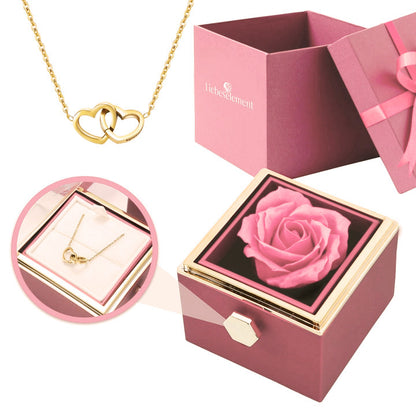 Eternal Rose Box - With Double Heart Engraved Necklace