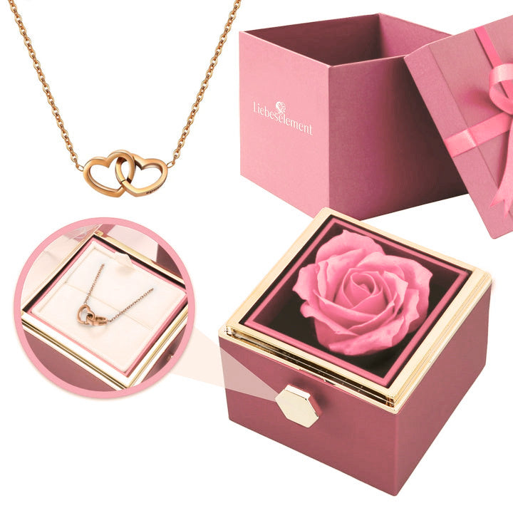 Eternal Rose Box - With Double Heart Engraved Necklace