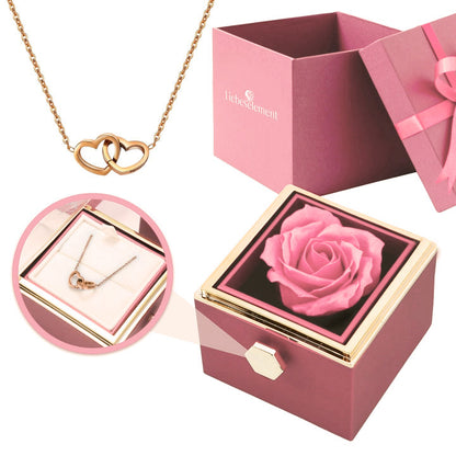 Eternal Rose Box - With Double Heart Engraved Necklace