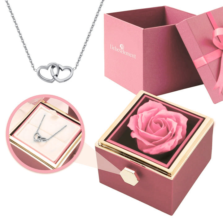 Eternal Rose Box - With Double Heart Engraved Necklace