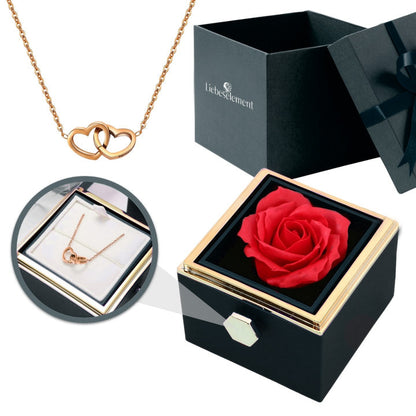 Eternal Rose Box - With Double Heart Engraved Necklace