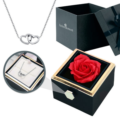 Eternal Rose Box - With Double Heart Engraved Necklace